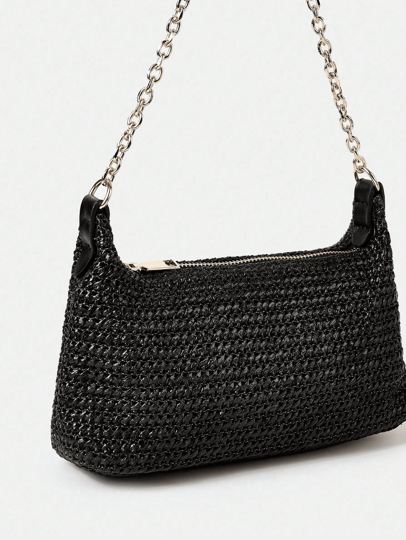 Women's Bohemian Style Braided Baguette Shoulder Bag With Thin Chain Strap Casual Vacation Shopping Fashion Daily Outfit Crossbody Purse