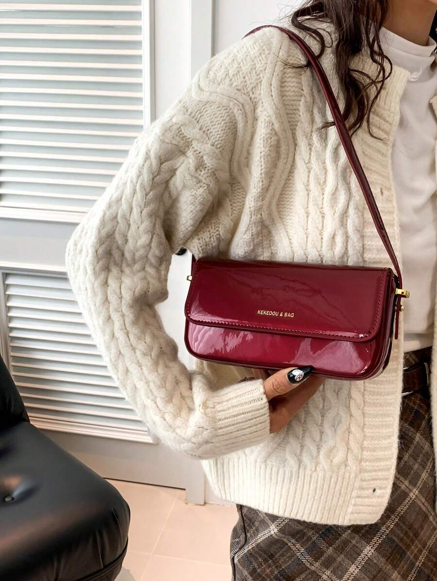 Women's Patent Leather Small Square Bag Elegant Minimalist Net Color Handbag Suitable For School Office Commute Casual Travel Daily Use