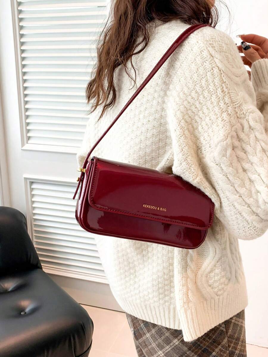 Women's Patent Leather Small Square Bag Elegant Minimalist Net Color Handbag Suitable For School Office Commute Casual Travel Daily Use