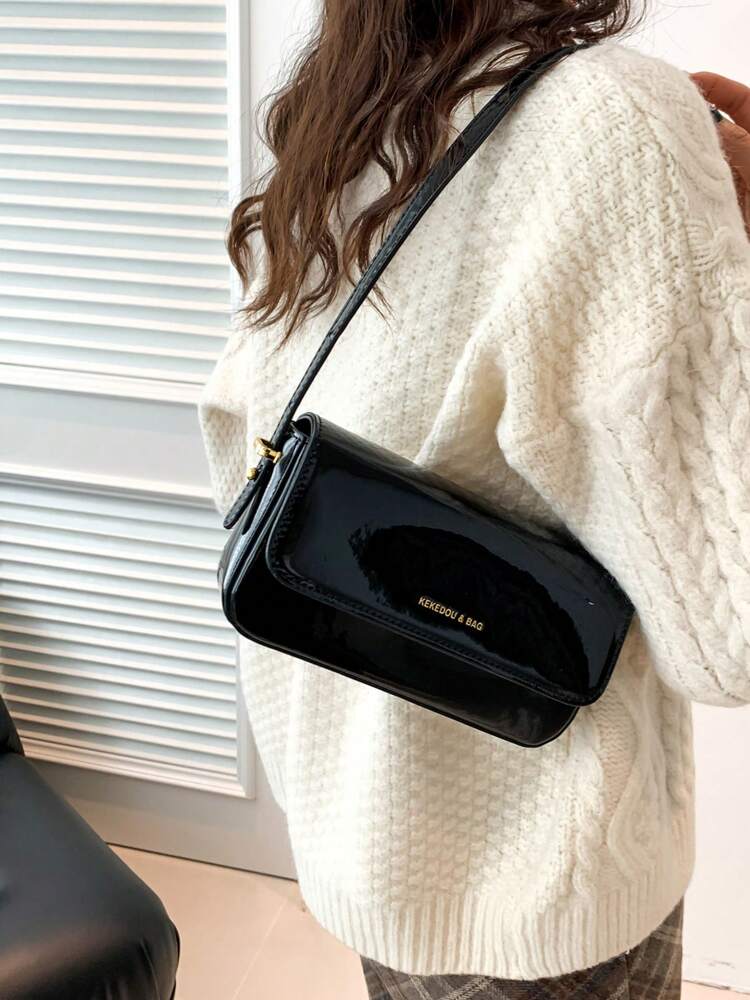Women's Patent Leather Small Square Bag Elegant Minimalist Net Color Handbag Suitable For School Office Commute Casual Travel Daily Use