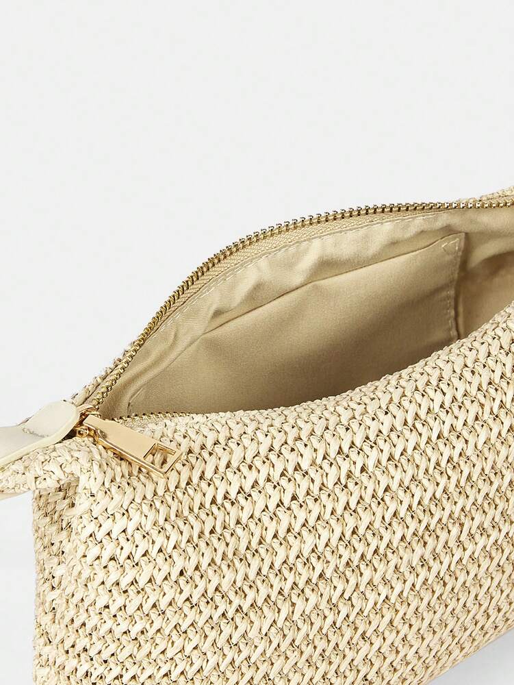 Women's Bohemian Style Braided Baguette Shoulder Bag With Thin Chain Strap Casual Vacation Shopping Fashion Daily Outfit Crossbody Purse