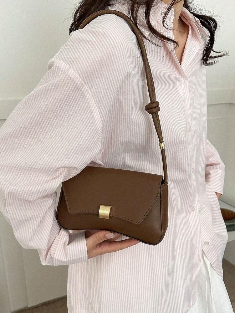 Women's Retro Chocolate Brown PU Flap Bag Lightweight Business Casual Vintage Shoulder Handbag College Work Travel Commuting