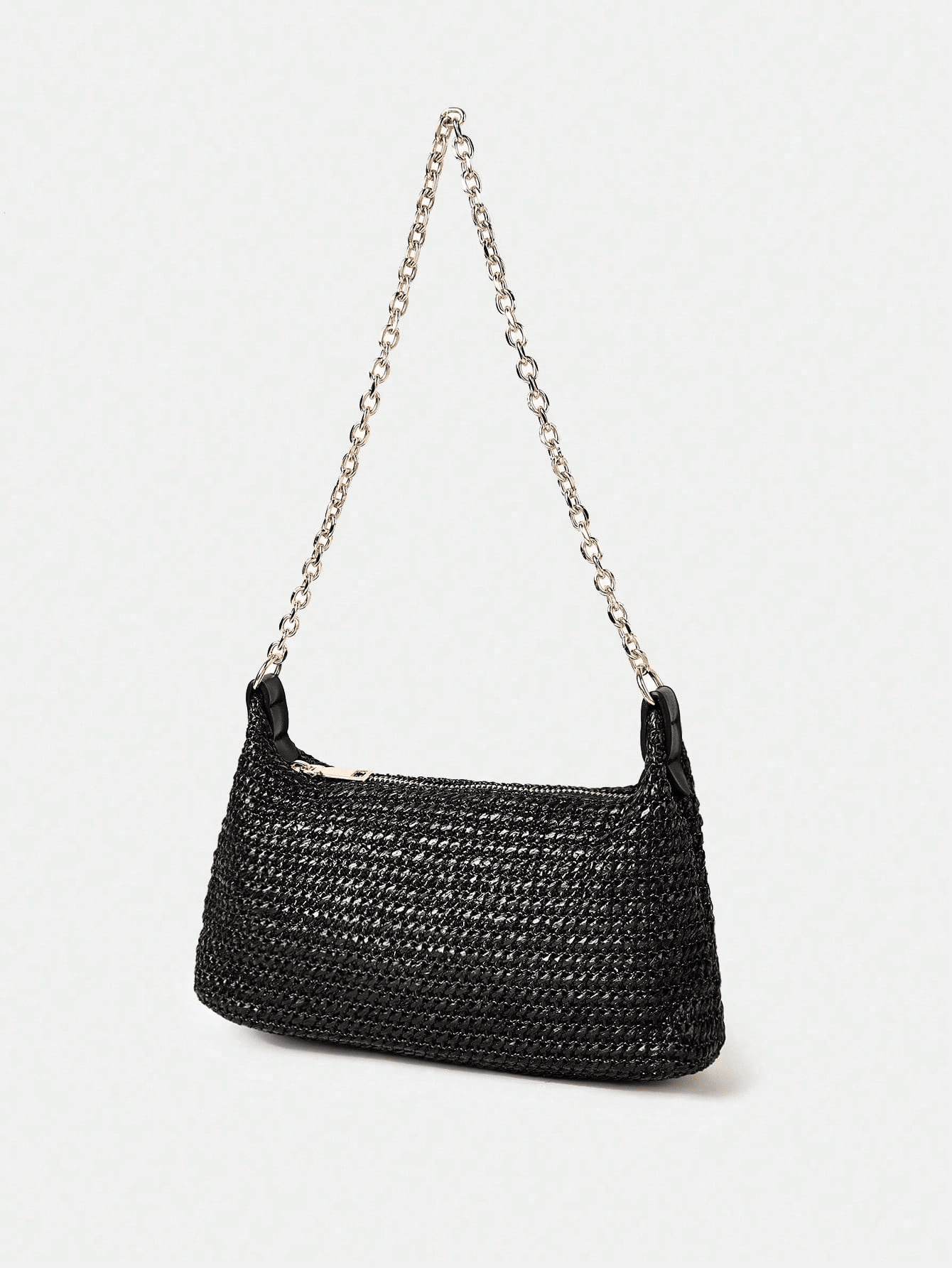 Women's Bohemian Style Braided Baguette Shoulder Bag With Thin Chain Strap Casual Vacation Shopping Fashion Daily Outfit Crossbody Purse