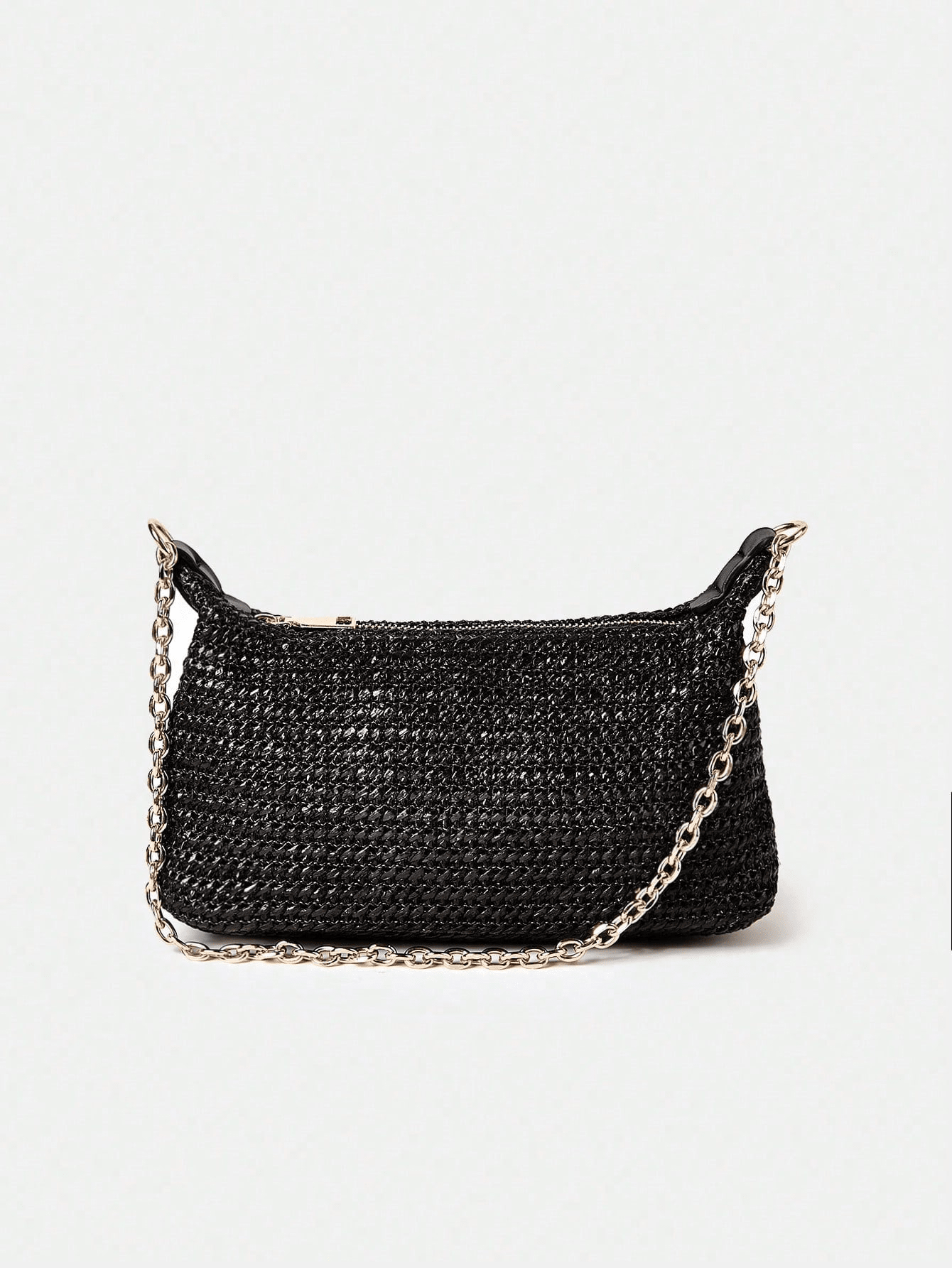 Women's Bohemian Style Braided Baguette Shoulder Bag With Thin Chain Strap Casual Vacation Shopping Fashion Daily Outfit Crossbody Purse