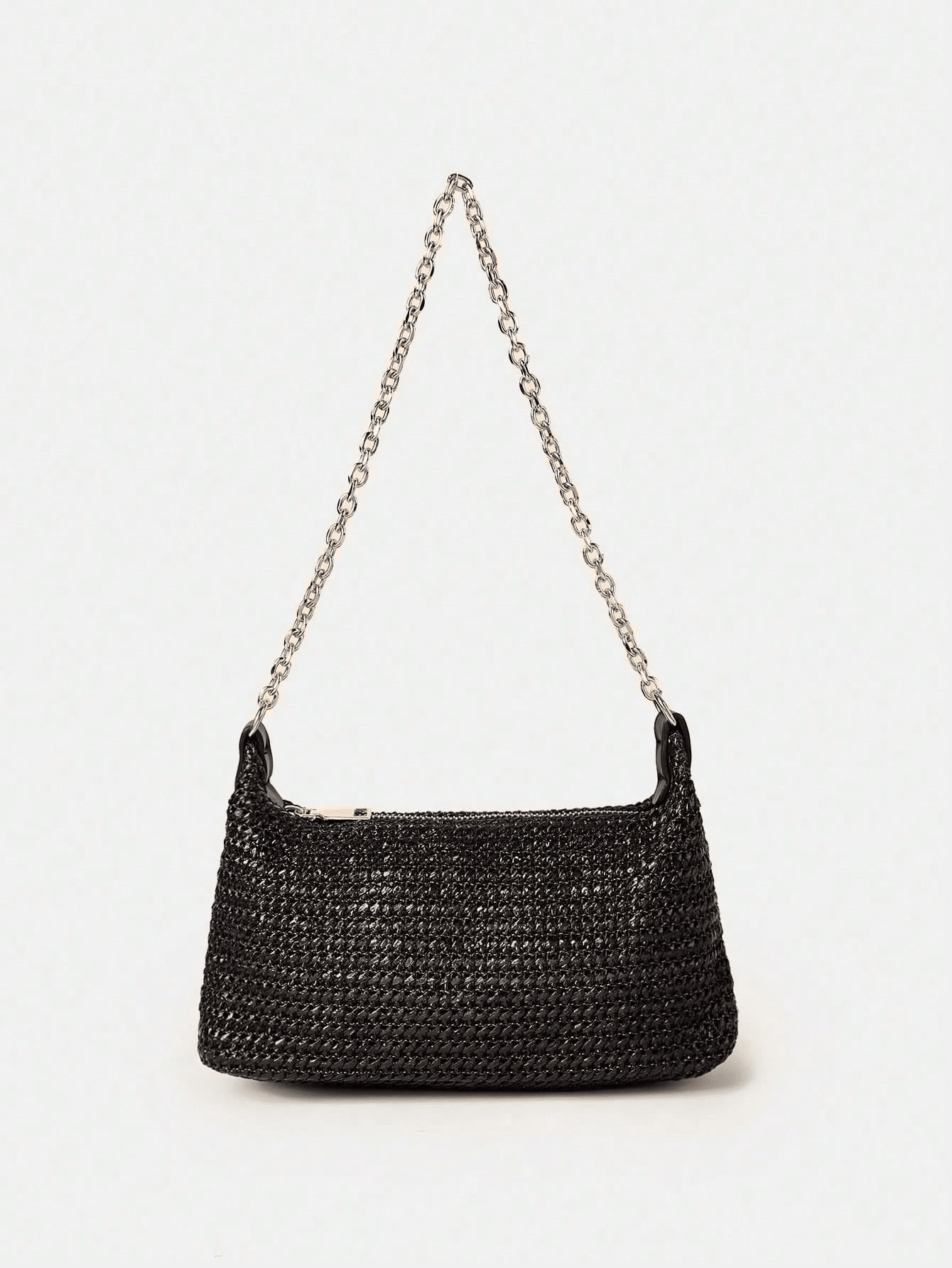 Women's Bohemian Style Braided Baguette Shoulder Bag With Thin Chain Strap Casual Vacation Shopping Fashion Daily Outfit Crossbody Purse