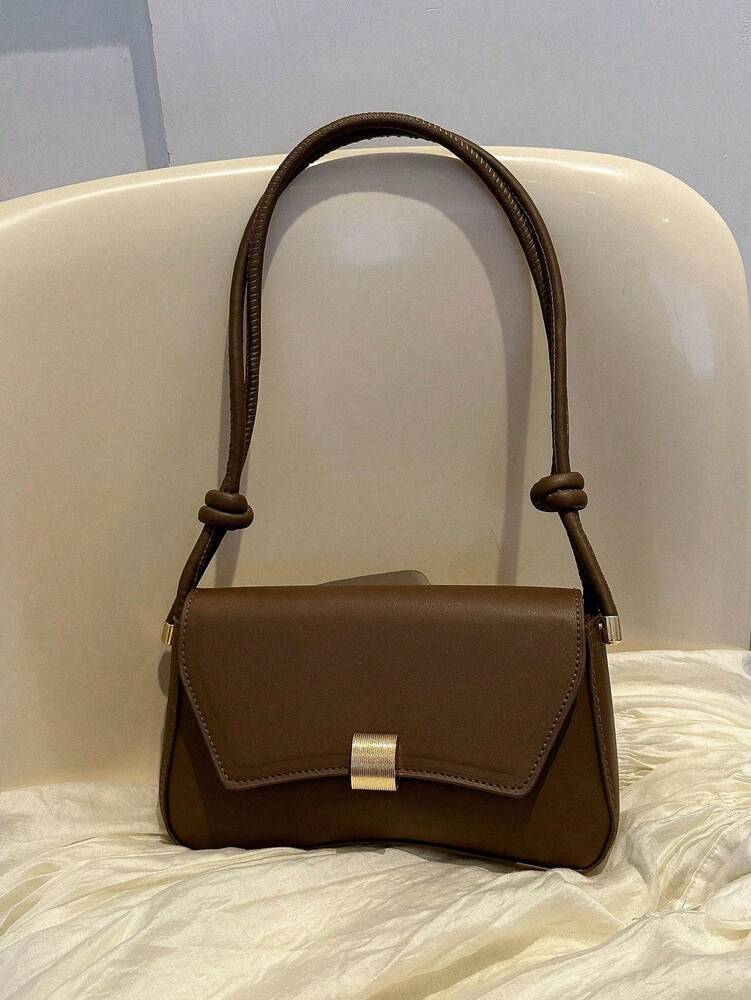 Women's Retro Chocolate Brown PU Flap Bag Lightweight Business Casual Vintage Shoulder Handbag College Work Travel Commuting