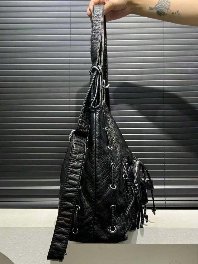 Women's Y2K Retro Motorcycle Shoulder Bag Large Capacity Multi Pocket Washed Leather Style Handbag Casual Work Commuter Party City Tote