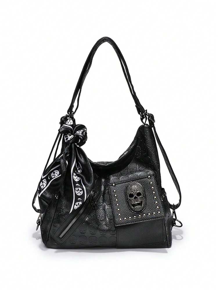Women's Skull Rivet Decor Shoulder Handbag Alternative Gothic Style Fashion Crossbody Tote Large Capacity Casual Party Daily UK Style Bag