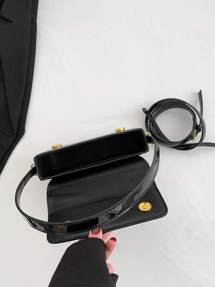 Women's Patent Leather Small Square Bag Elegant Minimalist Net Color Handbag Suitable For School Office Commute Casual Travel Daily Use