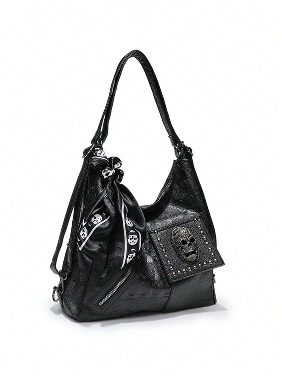 Women's Skull Rivet Decor Shoulder Handbag Alternative Gothic Style Fashion Crossbody Tote Large Capacity Casual Party Daily UK Style Bag