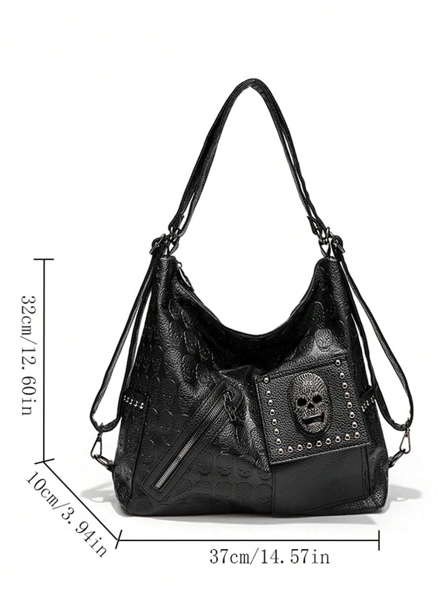 Women's Skull Rivet Decor Shoulder Handbag Alternative Gothic Style Fashion Crossbody Tote Large Capacity Casual Party Daily UK Style Bag