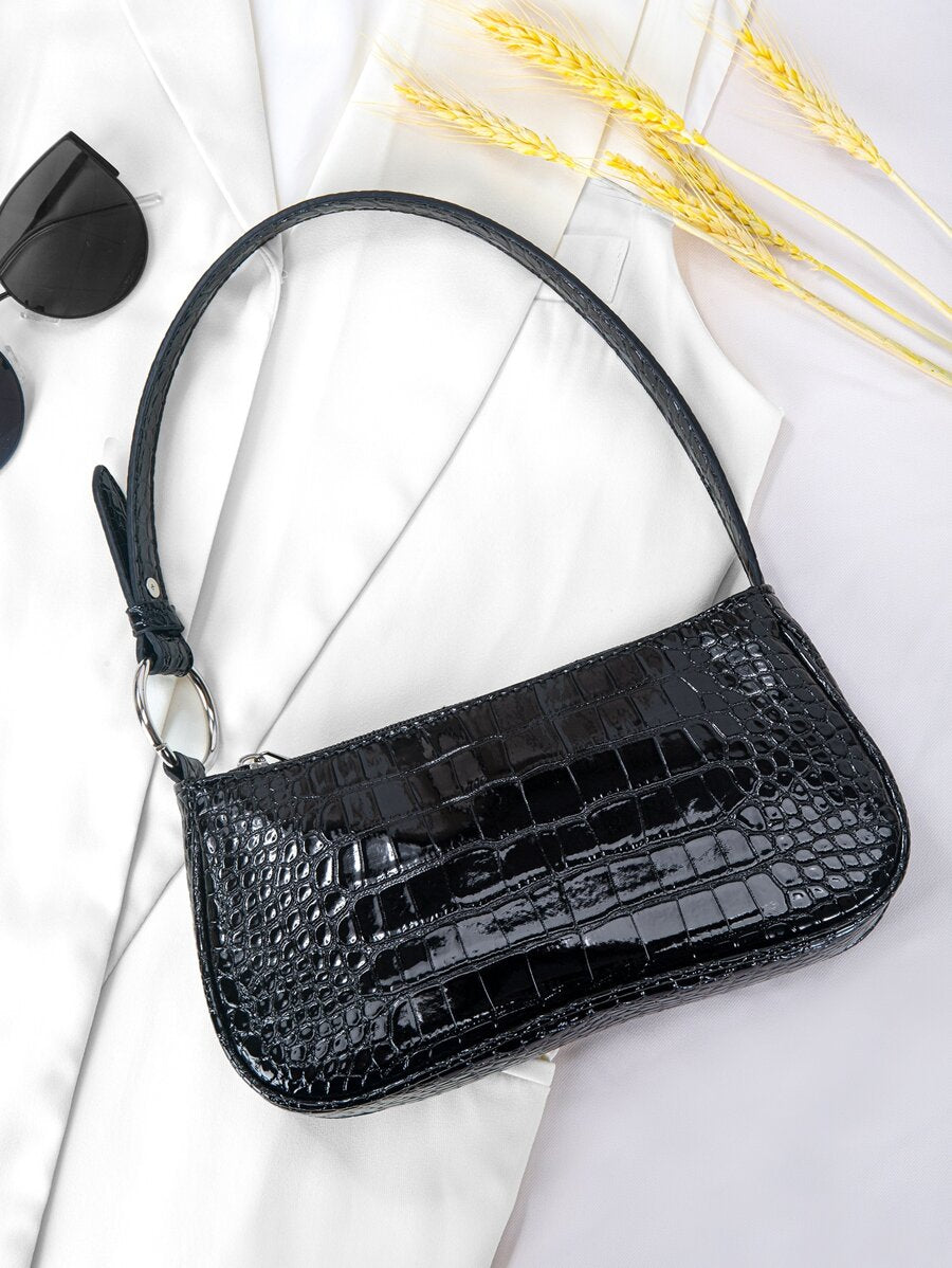 Women's Crocodile Pattern Shoulder Bag Animal Print Fashion Tote For Office College Business Casual Work Travel Commuter Daily Handbag