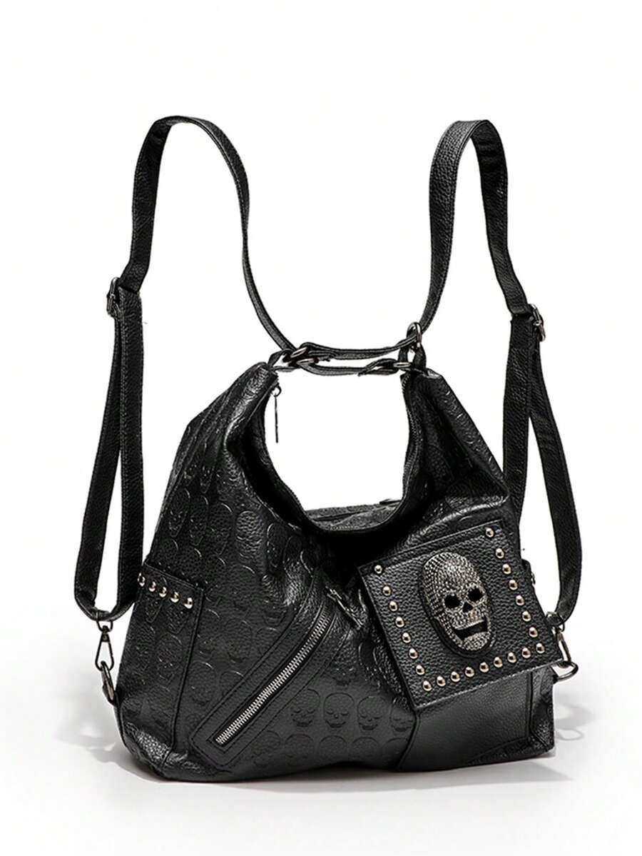 Women's Skull Rivet Decor Shoulder Handbag Alternative Gothic Style Fashion Crossbody Tote Large Capacity Casual Party Daily UK Style Bag