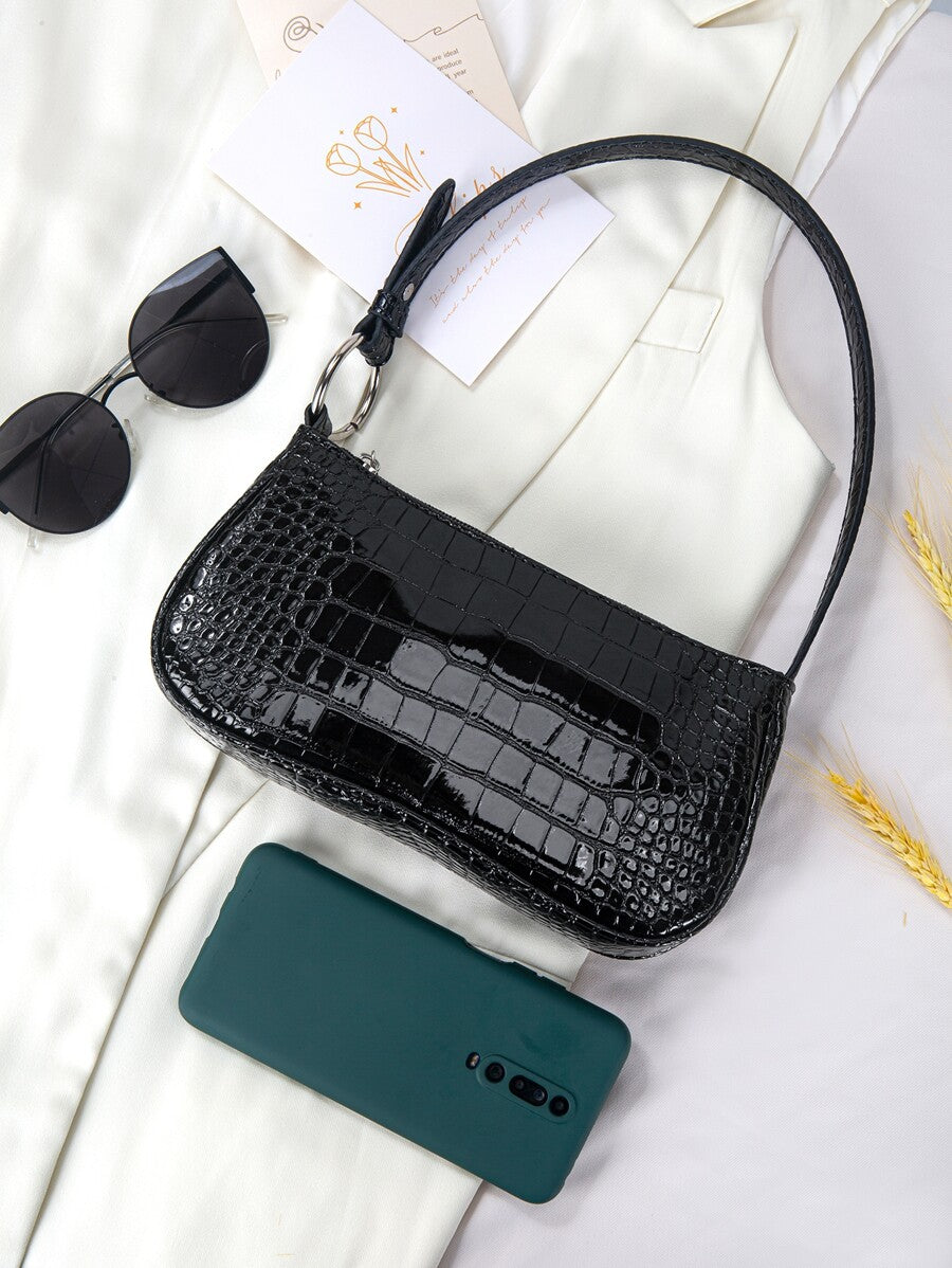 Women's Crocodile Pattern Shoulder Bag Animal Print Fashion Tote For Office College Business Casual Work Travel Commuter Daily Handbag