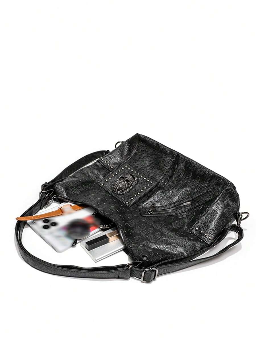 Women's Skull Rivet Decor Shoulder Handbag Alternative Gothic Style Fashion Crossbody Tote Large Capacity Casual Party Daily UK Style Bag