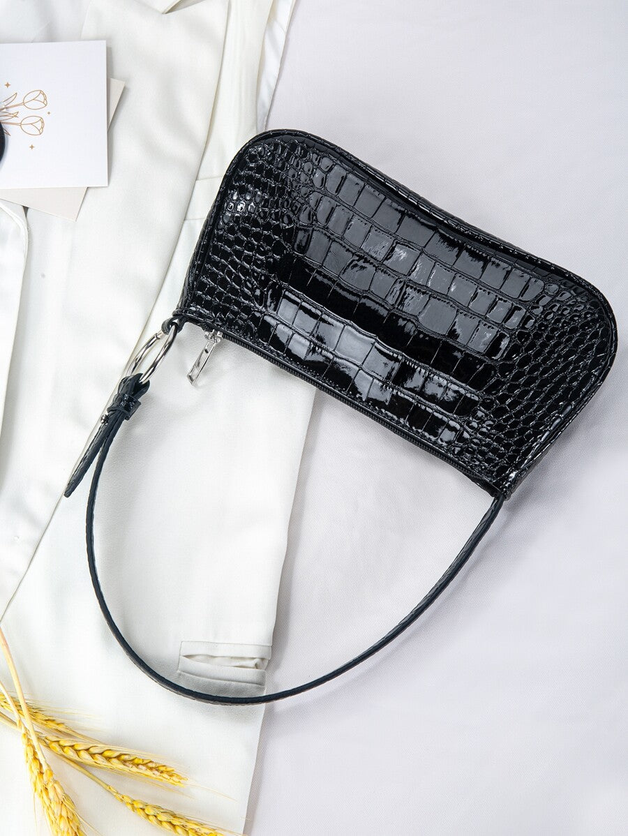 Women's Crocodile Pattern Shoulder Bag Animal Print Fashion Tote For Office College Business Casual Work Travel Commuter Daily Handbag