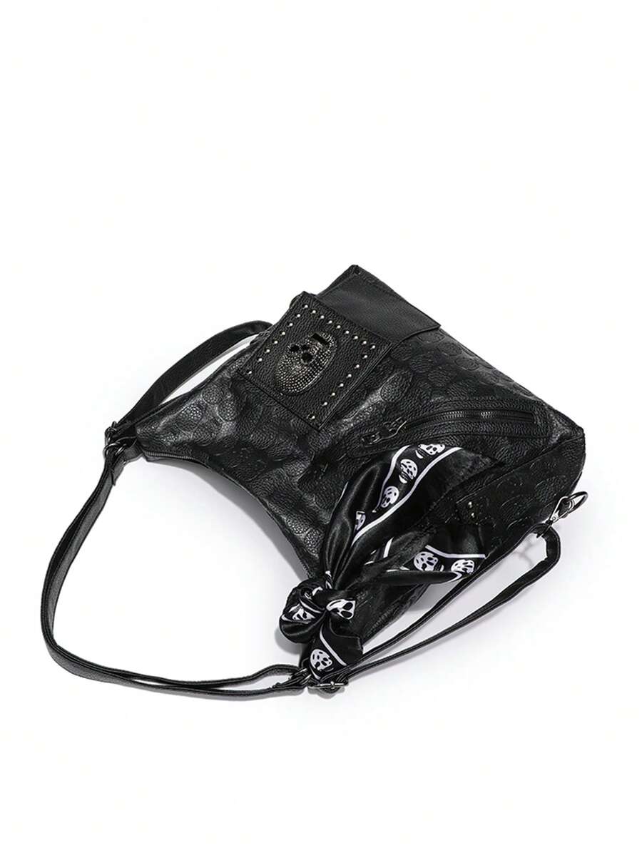 Women's Skull Rivet Decor Shoulder Handbag Alternative Gothic Style Fashion Crossbody Tote Large Capacity Casual Party Daily UK Style Bag