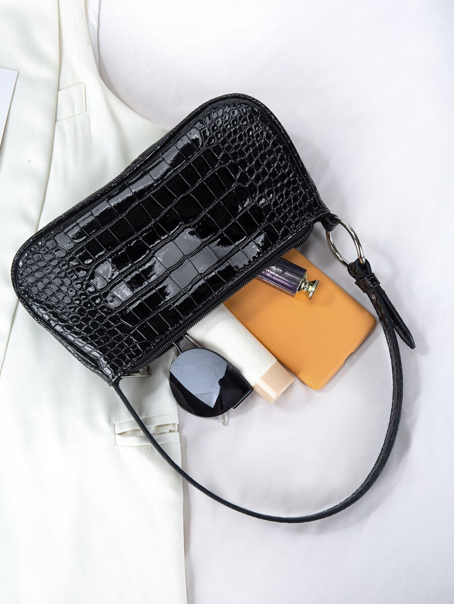 Women's Crocodile Pattern Shoulder Bag Animal Print Fashion Tote For Office College Business Casual Work Travel Commuter Daily Handbag