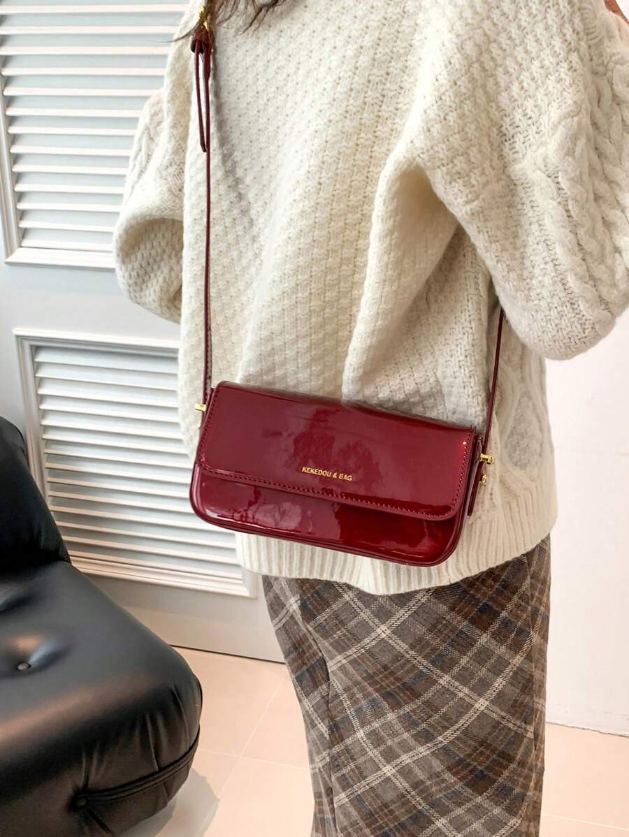 Women's Patent Leather Small Square Bag Elegant Minimalist Net Color Handbag Suitable For School Office Commute Casual Travel Daily Use