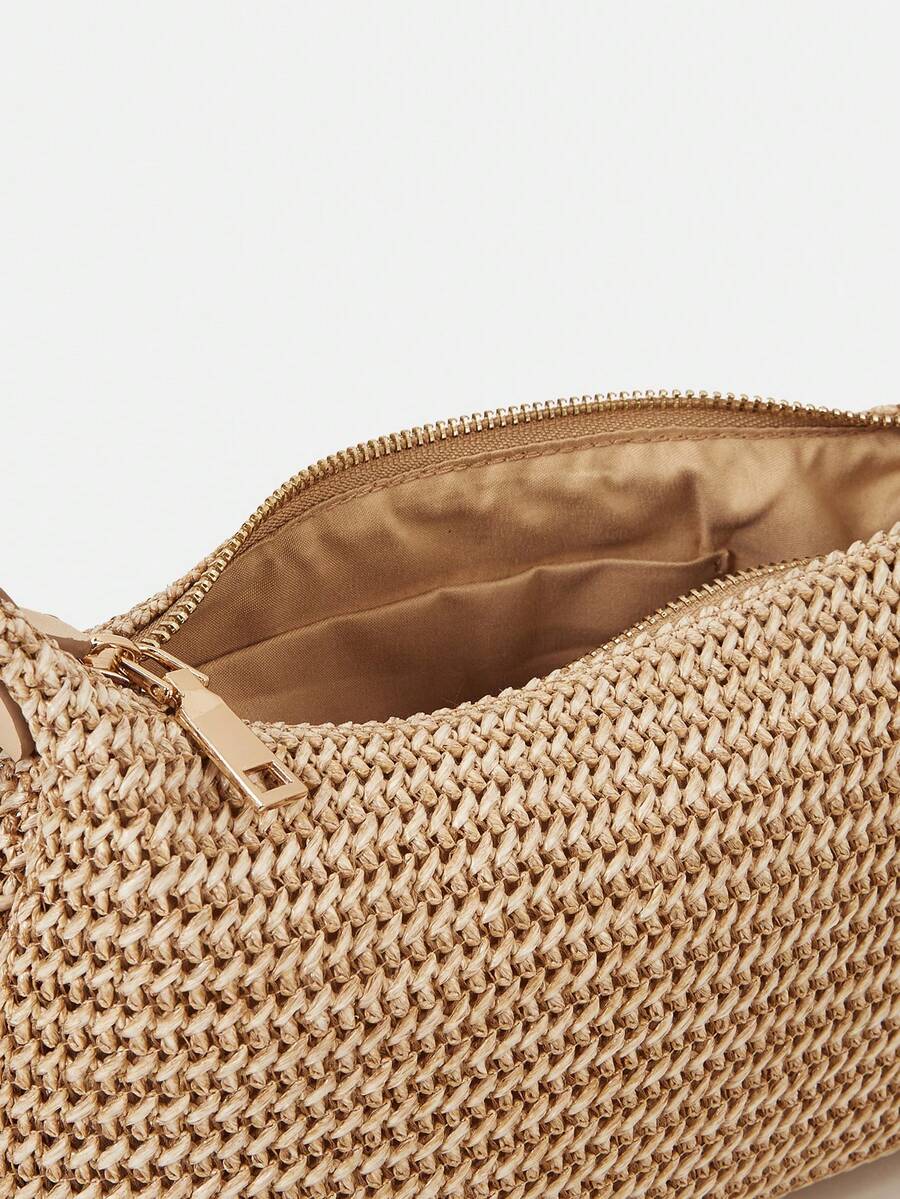 Women's Bohemian Style Braided Baguette Shoulder Bag With Thin Chain Strap Casual Vacation Shopping Fashion Daily Outfit Crossbody Purse