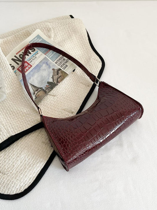 Women's Crocodile Embossed Bag Glamorous Elegant Minimalist Old Money Style Portable Handbag Vacation Party Work Office Purse