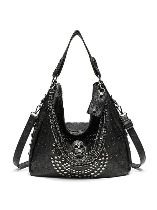 Women's Skull Rivet Decor Shoulder Handbag Alternative Gothic Style Fashion Crossbody Tote Large Capacity Casual Party Daily UK Style Bag