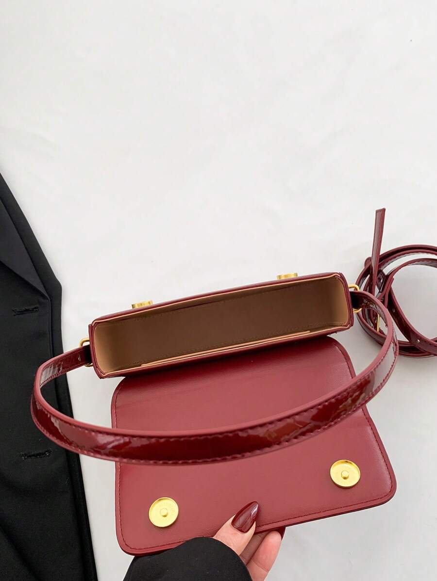 Women's Patent Leather Small Square Bag Elegant Minimalist Net Color Handbag Suitable For School Office Commute Casual Travel Daily Use