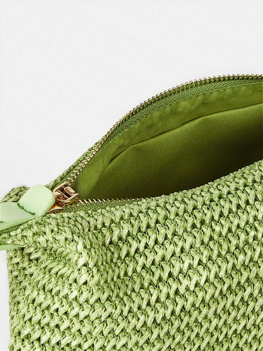 Women's Bohemian Style Braided Baguette Shoulder Bag With Thin Chain Strap Casual Vacation Shopping Fashion Daily Outfit Crossbody Purse
