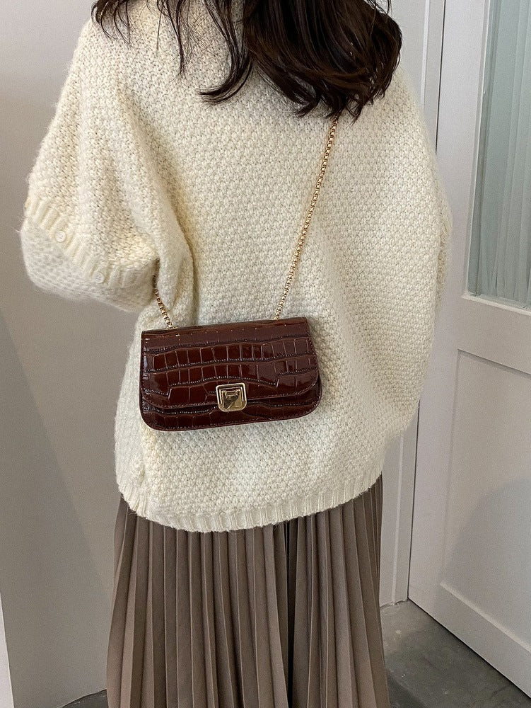 Women's Crocodile Embossed Chain Shoulder Bag Waterproof Lightweight Animal Print Fashion Tote For Office Business Casual Work Travel