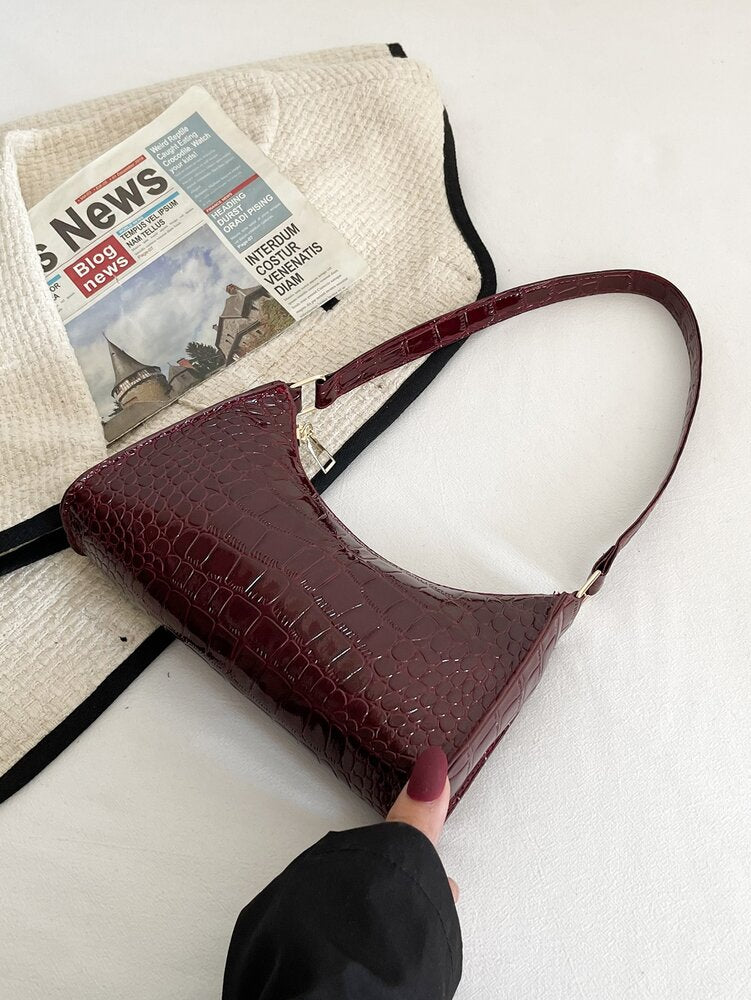 Women's Crocodile Embossed Bag Glamorous Elegant Minimalist Old Money Style Portable Handbag Vacation Party Work Office Purse