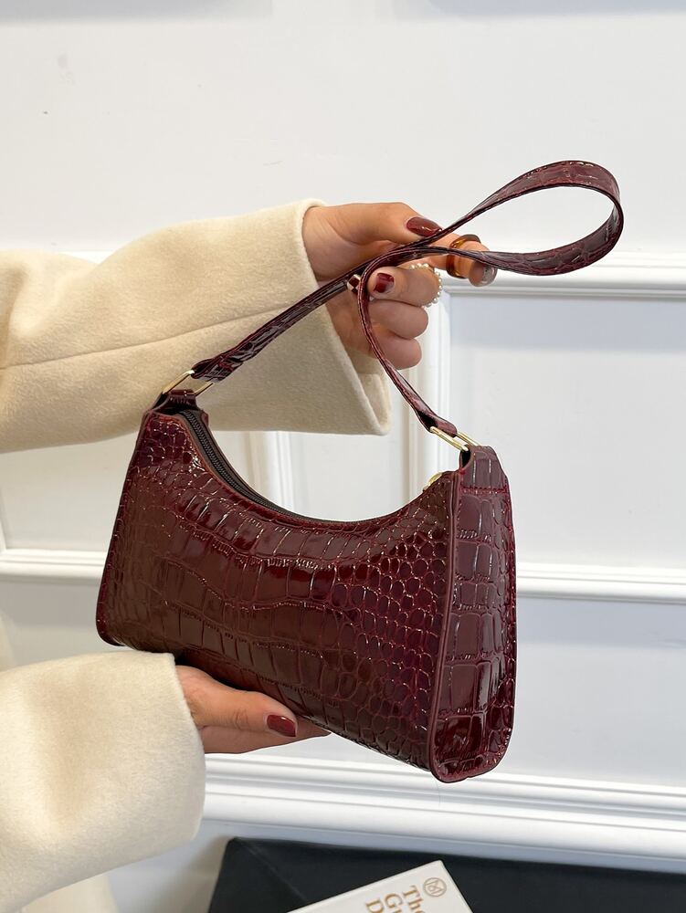 Women's Crocodile Embossed Bag Glamorous Elegant Minimalist Old Money Style Portable Handbag Vacation Party Work Office Purse