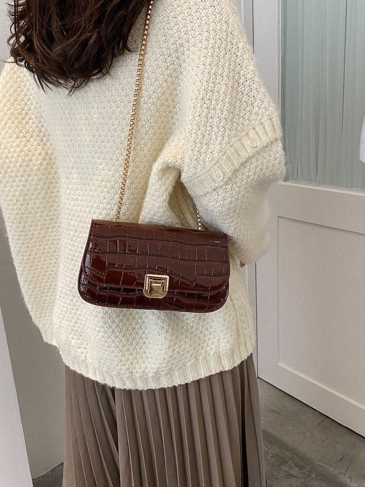 Women's Crocodile Embossed Chain Shoulder Bag Waterproof Lightweight Animal Print Fashion Tote For Office Business Casual Work Travel