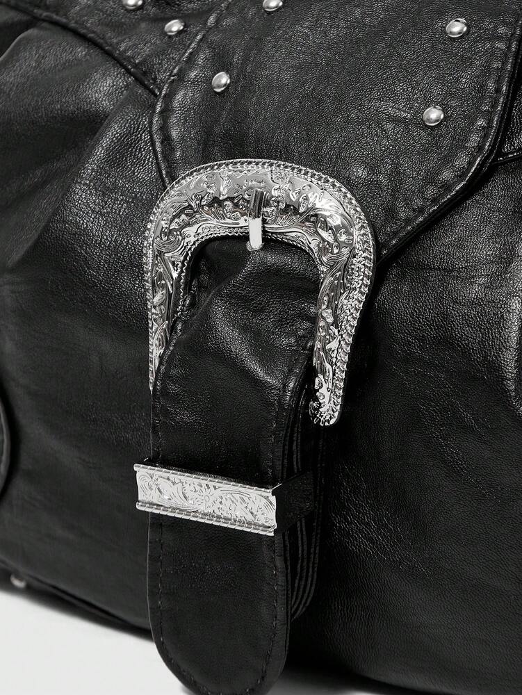 Women's Punk Rivet Decor PU Leather Shoulder Bag Grunge Motorcycle Style Fashion Handbag Casual Streetwear Work Party Daily Crossbody