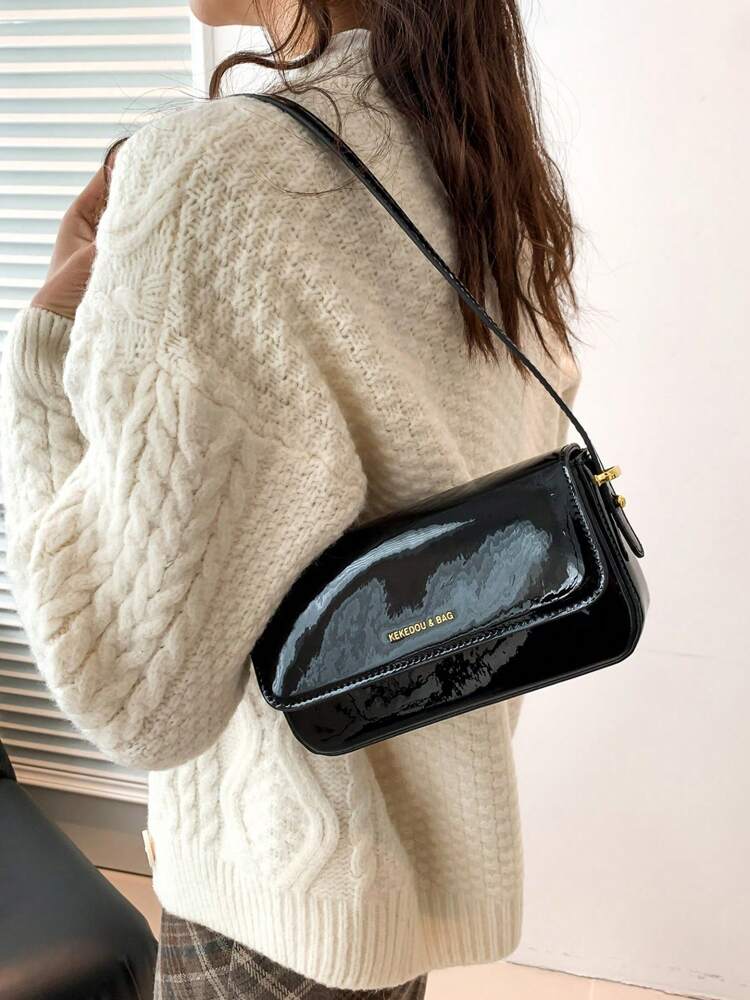 Women's Patent Leather Small Square Bag Elegant Minimalist Net Color Handbag Suitable For School Office Commute Casual Travel Daily Use