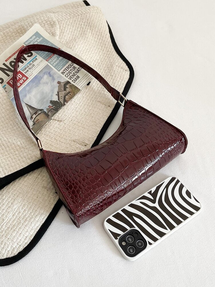 Women's Crocodile Embossed Bag Glamorous Elegant Minimalist Old Money Style Portable Handbag Vacation Party Work Office Purse