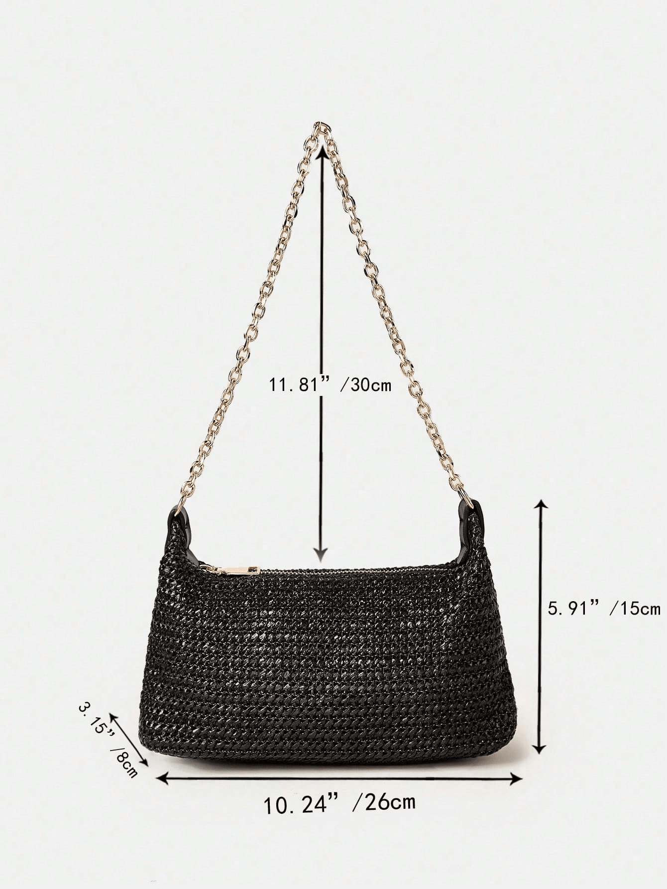 Women's Bohemian Style Braided Baguette Shoulder Bag With Thin Chain Strap Casual Vacation Shopping Fashion Daily Outfit Crossbody Purse