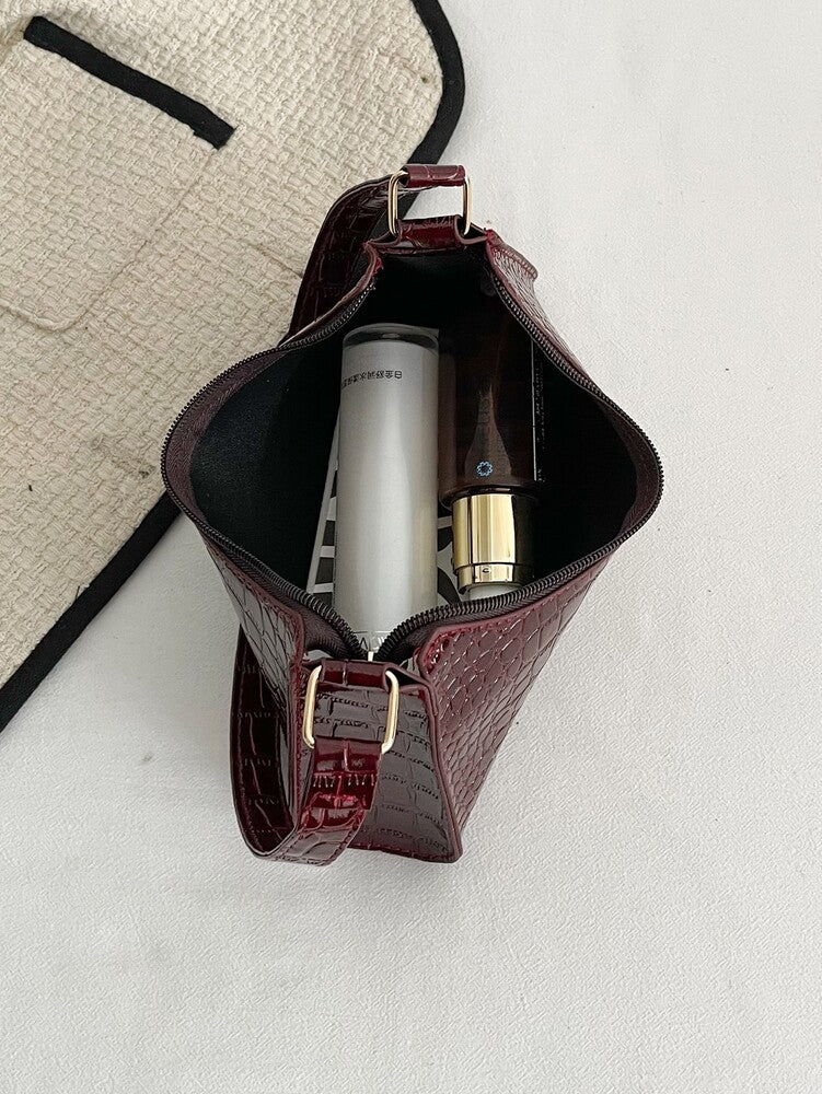 Women's Crocodile Embossed Bag Glamorous Elegant Minimalist Old Money Style Portable Handbag Vacation Party Work Office Purse
