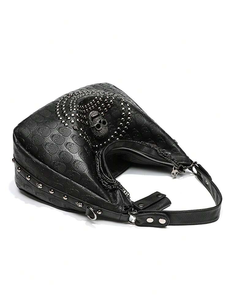 Women's Skull Rivet Decor Shoulder Handbag Alternative Gothic Style Fashion Crossbody Tote Large Capacity Casual Party Daily UK Style Bag