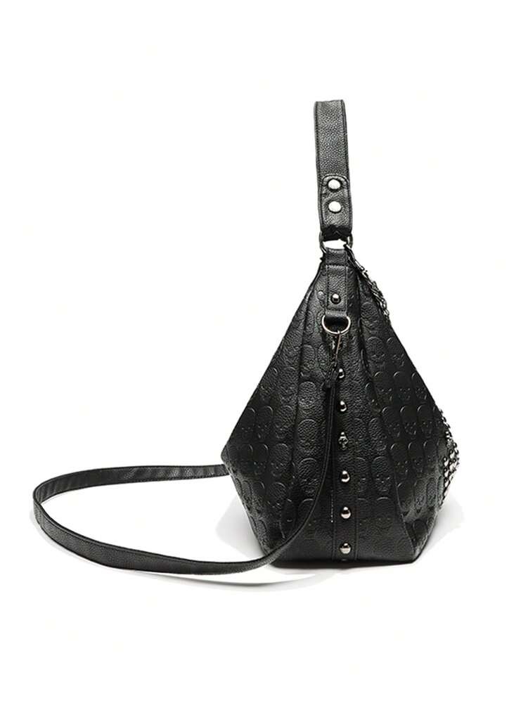 Women's Skull Rivet Decor Shoulder Handbag Alternative Gothic Style Fashion Crossbody Tote Large Capacity Casual Party Daily UK Style Bag