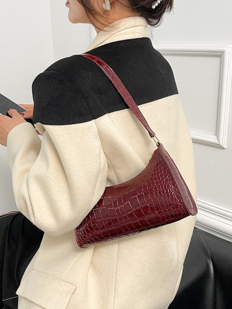 Women's Crocodile Embossed Bag Glamorous Elegant Minimalist Old Money Style Portable Handbag Vacation Party Work Office Purse