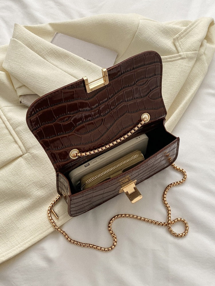 Women's Crocodile Embossed Chain Shoulder Bag Waterproof Lightweight Animal Print Fashion Tote For Office Business Casual Work Travel