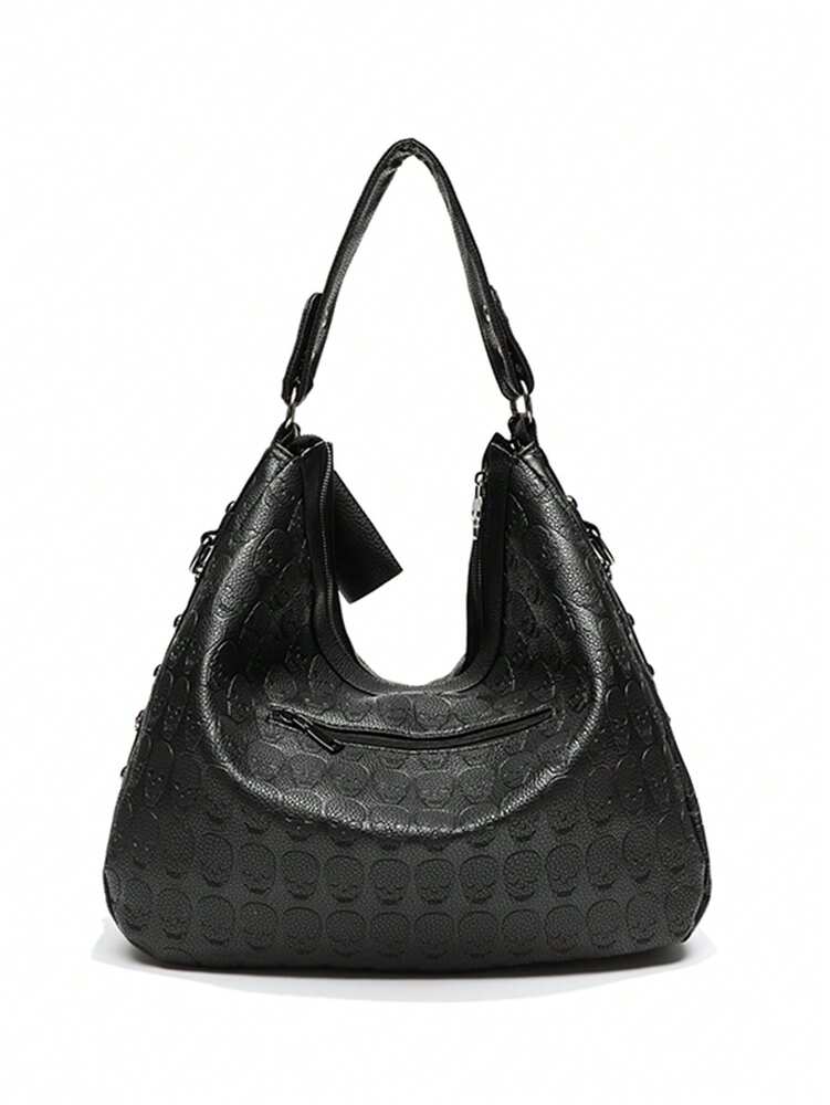 Women's Skull Rivet Decor Shoulder Handbag Alternative Gothic Style Fashion Crossbody Tote Large Capacity Casual Party Daily UK Style Bag