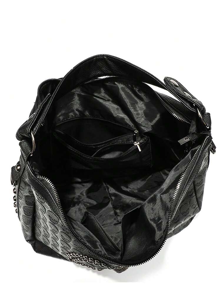Women's Skull Rivet Decor Shoulder Handbag Alternative Gothic Style Fashion Crossbody Tote Large Capacity Casual Party Daily UK Style Bag